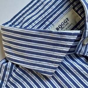 BOGGI Milano blue striped  dress Egypt cotton shirt designed in Italy 🇮🇹Sz L